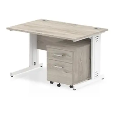 Impulse 1200x800mm Desk Grey Oak WhiteCable Managed Leg and Mobile Ped