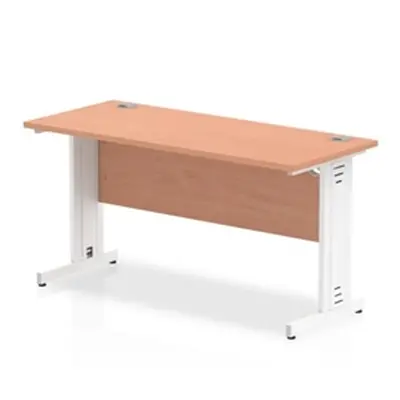 Impulse 1400 x 600mm Straight Desk Beech Top White Cable Managed Leg