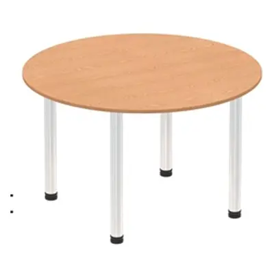 Impulse 1200mm Round Table Oak Top Chrome Post Leg