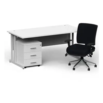 Impulse 1800 Silver Cant Desk White + 3 Dr Mobile Ped & Chiro Black