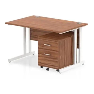 Impulse 1200x800mm Desk Walnut Top White Cantilever Leg and Mobile Ped