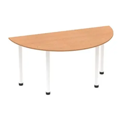 Impulse 1600mm Semi-Circle Table Oak Top White Post Leg