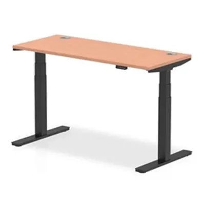 Air 1400x600mm Height Adjustable Desk Beech Top Cable Ports Black Leg