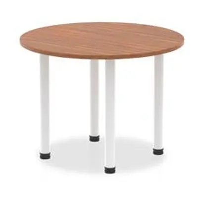 Impulse 1000mm Round Table Walnut Top White Post Leg