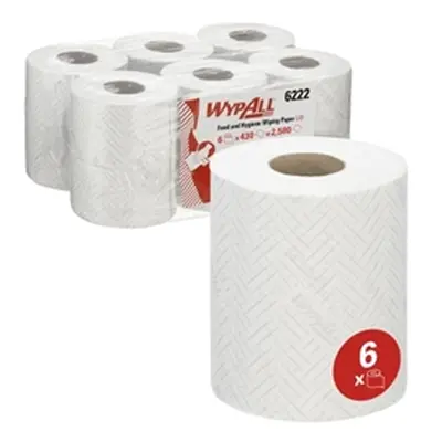 WypAll L10 Food and Hygiene Centrefeed Paper Rolls 1 Ply White (Pk 6)