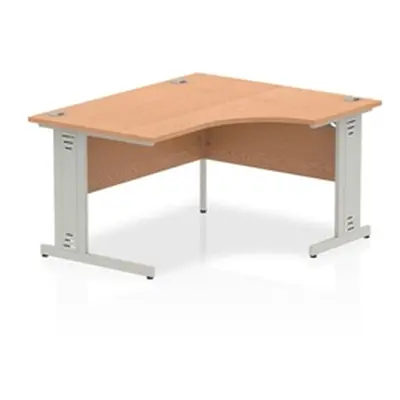 Impulse 1400mm Right Crescent Desk Oak Top Silver Cable Managed Leg