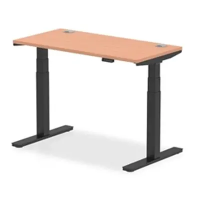 Air 1200x600mm Height Adjustable Desk Beech Top Cable Ports Black Leg