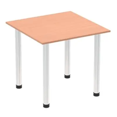 Impulse 800mm Square Table Beech Top Chrome Post Leg