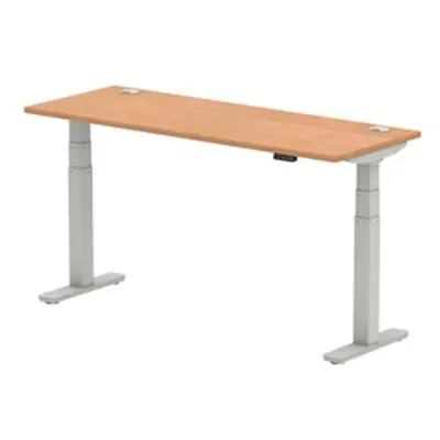 Air 1600 x 600mm Height Adjustable Desk Oak Top Cable Ports Silver Leg