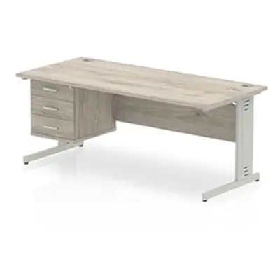 Impulse 1800x800 Desk Grey Oak Cable Managed Leg + Fixed Pedestal