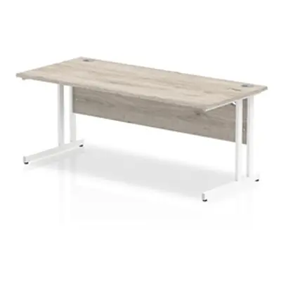 Impulse 1800 x 800mm Straight Desk Grey Oak Top White Cantilever Leg