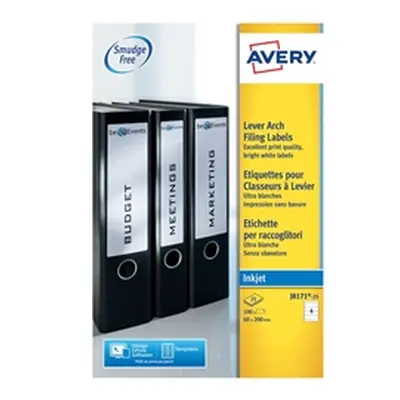 Avery J8171 Inkjet Lever Arch Filing Labels 200x60mm