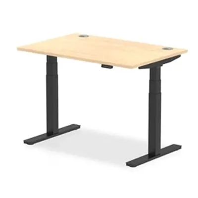 Air 1200x800mm Height Adjustable Desk Maple Top Cable Ports Black Leg