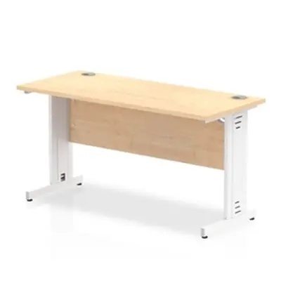 Impulse 1400 x 600mm Straight Desk Maple Top White Cable Managed Leg