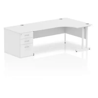 Impulse 1800 Right Crescent Desk White Cantilever Leg + Desk High Ped