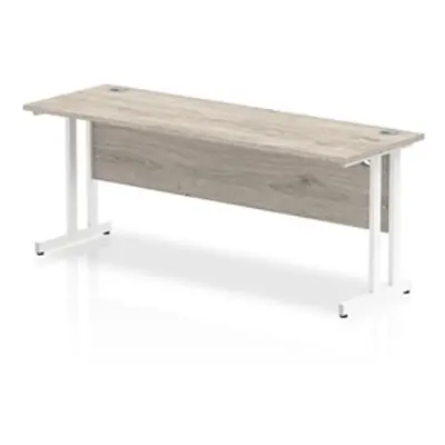 Impulse 1800 x 600mm Straight Desk Grey Oak Top White Cantilever Leg