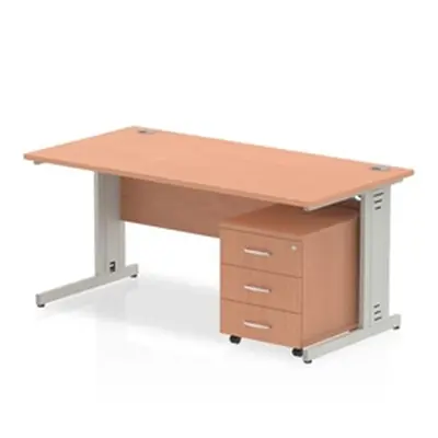 Impulse 1200x800 Desk Beech Top Silver Cable Managed Leg + Mobile Ped