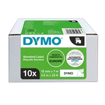 Dymo D1 LabelMaker Tape 12mmx7mm Black on White (Pack of 10) 2093097