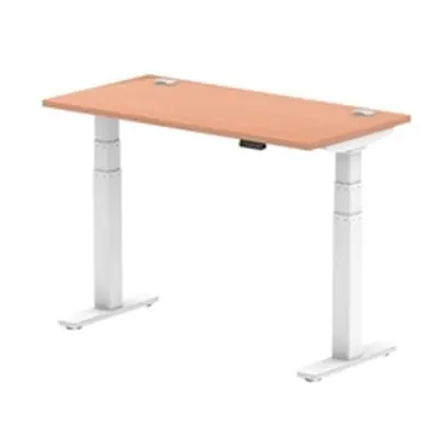 Air 1200x600mm Height Adjustable Desk Beech Top Cable Ports White Leg