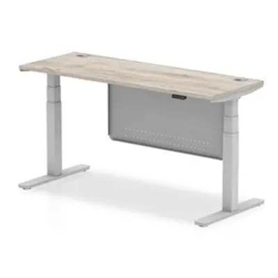 Air 1600x600 Height Adjustable Desk Grey Oak CP Silver Leg Modesty Pnl