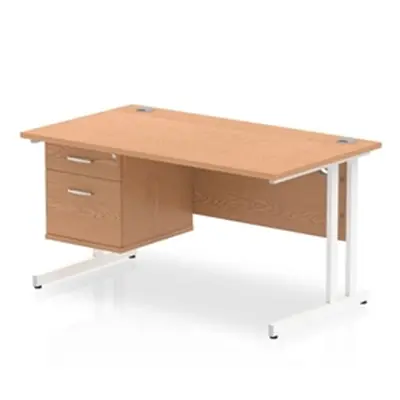 Impulse 1400 Rectangle White Cant Leg Desk Oak 1 x 2 - MI002662