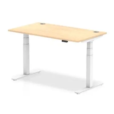 Air 1400x800mm Height Adjustable Desk Maple Top Cable Ports White Leg