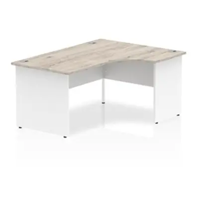 Impulse 1600mm Right Crescent Desk Grey Oak Top White Panel End Leg