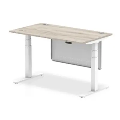 Air 1400x800 Height Adjustable Desk Grey Oak CP White Leg Modesty Pnl