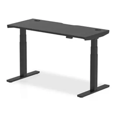 Air 1400x600mm Height Adjustable Desk Black Top Cable Ports Black Leg