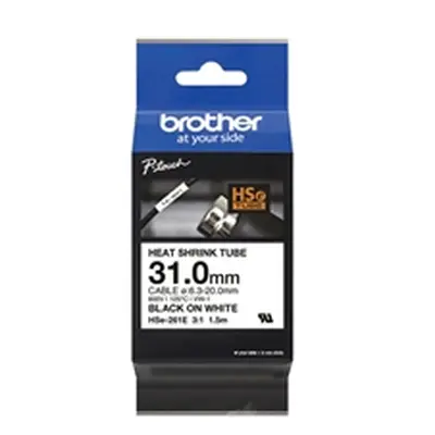 Brother Hse Heat Shrink Tube Tape 31mm x 1.5m Black on White HSE261E