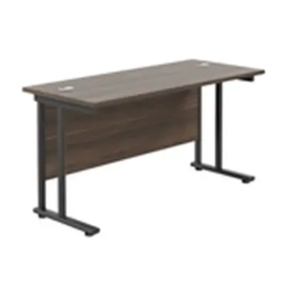 1400x600 Twin Upright Rectangular Desk Dark Walnut-Black