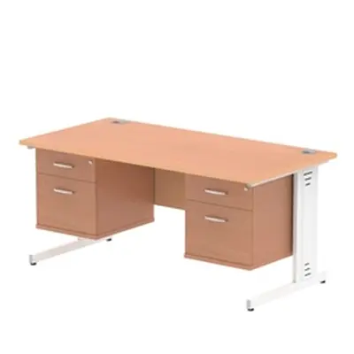 Impulse 1600x800mm Desk Beech Top White Leg + 2 Fixed Peds