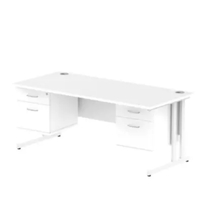 Impulse 1800x800 Desk White White Cantilever Leg + 2x Fixed Pedestal