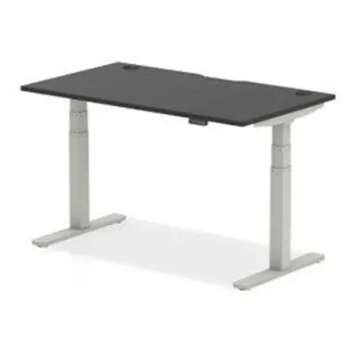 Air 1400x800mm Height Adjustable Desk Black Top Cable Ports Silver Leg