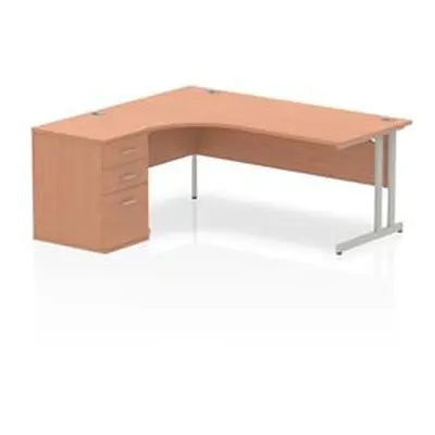 Impulse 1800mm Left Crescent Desk Beech Cantilever Leg + Desk High Ped