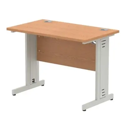 Impulse 1000 x 800mm Straight Desk Oak Top Silver Cable Managed Leg