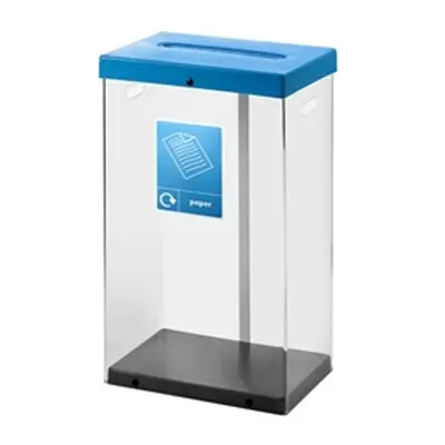 Clear Recycling Bin c/w Sticker 80L; Clear Body; Blue Lid; Plastic