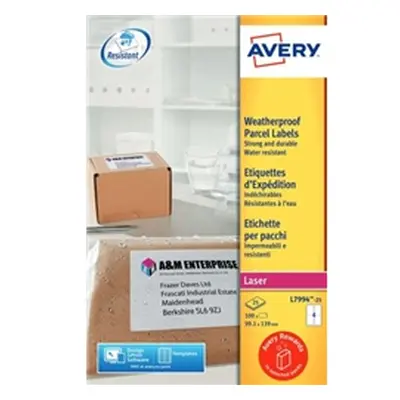 Avery Weatherproof Shipping Laser Labels 4 per Sheet White- L7994-25