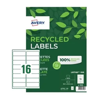 Avery Laser Address Labels Recycled 99.1 x 33.9mm 16 Per - LR7162-100