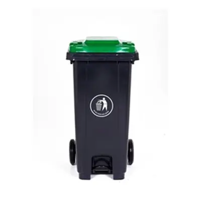 Pedal Wheeled Bin; 120L; Polypropylene; Dark Grey/Green Lid