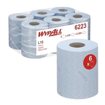 WypAll L10 Food and Hygiene Centrefeed Paper Rolls 1 Ply Blue (Pack 6)