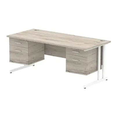 Impulse 1800x800 Desk Grey Oak Cantilever 2x2 Drawer Fixed Pedestal