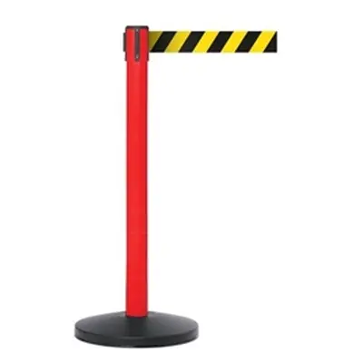 Obex Safety Belt Barrier; 3400 mm; Red Post; Black/Yellow Chevron