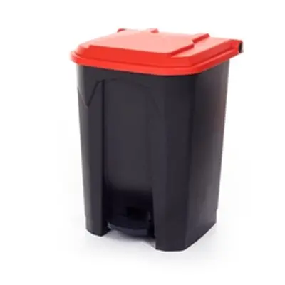 Pedal Bin; 50L; Polypropylene; Grey Body & Red Lid