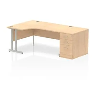 Impulse 1600 Left Crescent Desk Maple Cantilever Leg + Desk High Ped