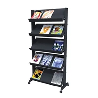 Fast Paper 5 Shelf Mobile Literature Display Wide Black F255N01