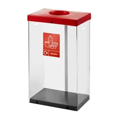 Clear Recycling Bin c/w Sticker 80L; Clear Body; Red Lid; Plastic