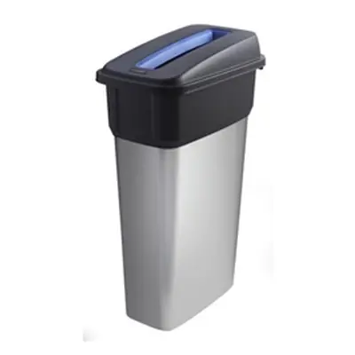 Slim Bin; Slot Lid; 70L Silver Body Black/Blue Lid Metal Look Plastic