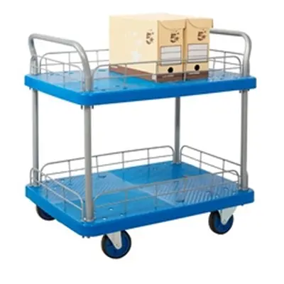 Proplaz Blue Two Tier Trolley With Wire Surround; Castors; Blue/Grey