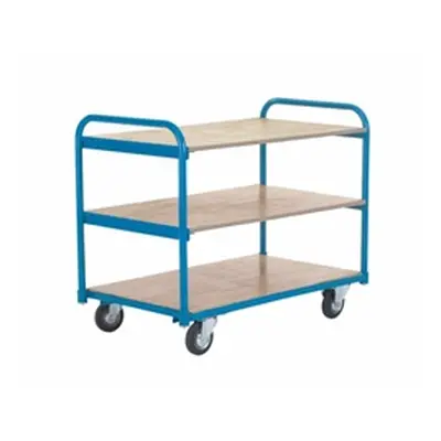 Shelf Truck; 3 Shelf; Fixed/Swivel Castors; Steel; 250kg; Blue/Veneer